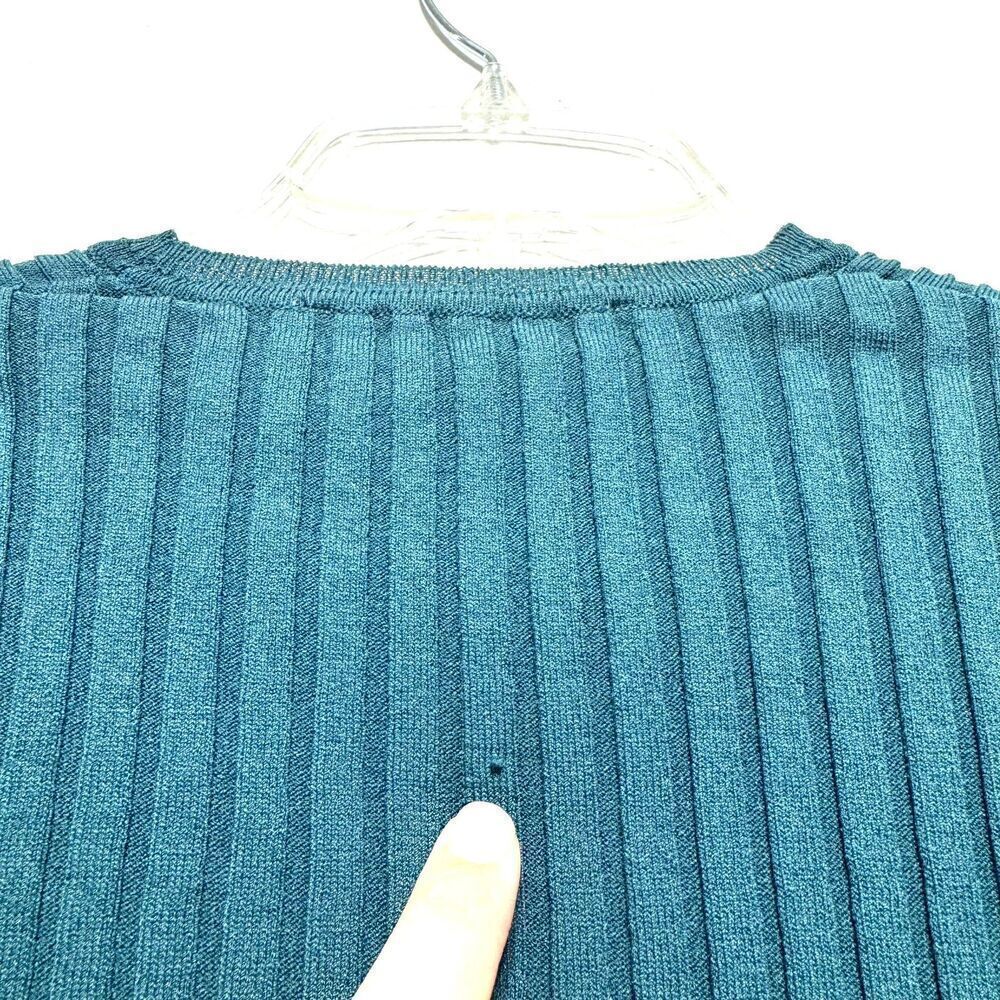 Zara Sweater Cropped Ruffle Green Ribbed Short Sleeve Round Neck Knit size Small - Picture 7 of 8
